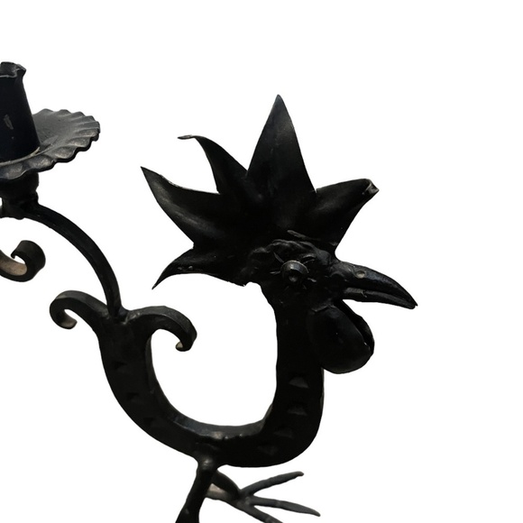 Set Of 2 Wrought Iron Rooster Candlestick Holder Horshoe Folk Art - Picture 7 of 14